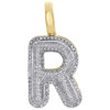 10K Yellow Gold Roumd Diamond R Initial Bubble Pendant Pave Dome Charm 0.35 CT.