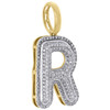 10K Yellow Gold Roumd Diamond R Initial Bubble Pendant Pave Dome Charm 0.35 CT.
