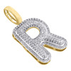 10K Yellow Gold Roumd Diamond R Initial Bubble Pendant Pave Dome Charm 0.35 CT.