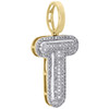 10K Yellow Gold Roumd Diamond T Initial Bubble Pendant Pave Dome Charm 0.25 CT.