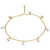 bracelet de cheville à breloques en forme de cœur bouffant, en or rose blanc jaune 10 carats, 2,50 mm, 10 pouces
