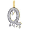 10K Yellow Gold Diamond Q Initial Bubble Drip Pendant Pave Dome Charm 0.60 CT.