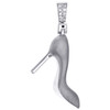 10K White Gold Ladies Real Diamond 3D High Heel Shoe Pendant 1.30" Charm 0.07 CT