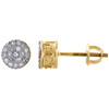 10K Yellow Gold Round Diamond Cluster 6mm Small Circle Stud Earrings 0.10 CT.