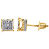 10K Yellow Gold Round Diamond Mini Square 4 Prong Stud 3D Earrings 0.25 CT.