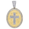 10K Yellow Gold Diamond Oval Medallion 3D Cross Pendant 1.40" Mens Charm 0.75 ct