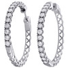 10K White Gold Miracle Set Diamond Large 3.25mm Hinged Hoop Earrings 1 CT.