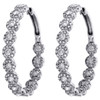 14K White Gold Round Diamond Halo Flower In & Out Hinged Hoop Earrings 1.50 CT.