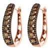 10K Rose Gold Brown Diamond Tiered Hoop/Huggie Earrings Snap Closure 1 CT.