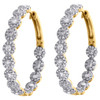 14K Yellow Gold Round Diamond Halo Flower In & Out Hinged Hoop Earrings 1.50 CT.