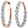 14K Rose Gold Round Diamond Halo Flower In & Out Hinged Hoop Earrings 1.50 CT.