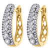 10K Yellow Gold Diamond Tiered Hoop Huggie Hinged Earrings Snap Closure 0.50 CT