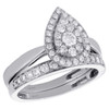 14K White Gold Diamond Teardrop / Pear Halo Engagement Wedding Bridal Set 3/4 CT