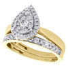 14K Yellow Gold Diamond Teardrop Pear Halo Engagement Wedding Bridal Set 3/4 CT.