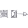 10K White Gold Pave Set Diamond 4 Prong 3D Square Studs Mini Earrings 0.15 CT.