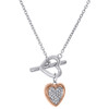 .925 Sterling Silver Rose Tone Diamond Double Heart Toggle Necklace 18" 0.10 CT.