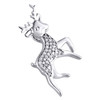 .925 Sterling Silver Round Diamond Cluster Reindeer Pendant 1.10 " Charm 0.17 CT