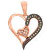 10K Rose Gold Brown & White Diamond Cut Out Heart Pendant 0.85" Charm 0.10 CT.