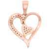 10K Rose Gold Brown & White Diamond Cut Out Heart Pendant 0.85" Charm 0.10 CT.