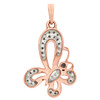 10K Rose Gold Brown & White Diamond Slanted Butterfly Pendant 1.05" 0.20 CT.