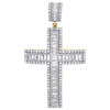10K Yellow Gold Mens Baguette Diamond Dome Cross Pendant 2" Tiered Charm 2.53 CT