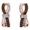 10K Rose Gold Brown & White Diamond Infinity Bow Huggies Hoop Earrings 0.20 CT.