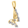 10K Yellow Gold Round Diamond Slanted Butterfly Pendant 0.85" Charm 0.05 CT.