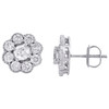 14K White Gold Solitaire Diamond 11mm Milgrain Edge Flower Stud Earrings 2 CT.