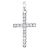 10K White Gold Round Diamond Mini Cross Pendant 0.55" Long Charm 0.25 CT.