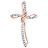 10K Rose Gold Round Diamond Curved Draped Cross Pendant 1.30" Charm 0.25 CT.