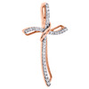 10K Rose Gold Round Diamond Curved Draped Cross Pendant 1.30" Charm 0.25 CT.