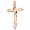 10K Rose Gold Round Diamond Curved Draped Cross Pendant 1.30" Charm 0.25 CT.