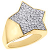 10K Yellow Gold Round Diamond Star Shape Frame Pinky Ring 20mm Mens Band 0.88 CT