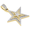 10K Yellow Gold Mens Diamond Triple Star Stacked Pendant 1.35" Pave Charm 3/7 CT