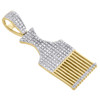 10K Yellow Gold Mens Diamond Afro Hair Pick Comb Pendant 1.3" Pave Charm 0.30 CT