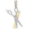 10K Yellow Gold Diamond Barber Shear Scissor Comb Pendant 2" Pave Charm 0.78 CT.