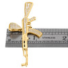 10K Yellow Gold Cubic Zirconia AK-12 Machine Gun Rifle Pendnat CZ Charm 1.15"