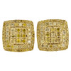 10K Yellow Gold Yellow Diamond Studs Halo Frame 10.75mm Square Earrings 0.78 Ct.