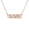 10K Rose Gold Round Diamond Pave Set LOVE Bar Necklace 19" Cable Chain 0.13 CT.