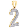 10K Yellow Gold Round Diamond Number 2 Bubble Pendant Pave Dome Charm 0.63 CT.