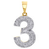 10K Yellow Gold Round Diamond Number 3 Bubble Pendant Pave Dome Charm 0.38 CT.