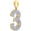 10K Yellow Gold Round Diamond Number 3 Bubble Pendant Pave Dome Charm 0.38 CT.