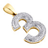 10K Yellow Gold Round Diamond Number 3 Bubble Pendant Pave Dome Charm 0.38 CT.