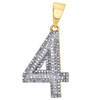10K Yellow Gold Round Diamond Number 4 Bubble Pendant Pave Dome Charm 0.50 CT.