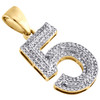 10K Yellow Gold Round Diamond Number 5 Bubble Pendant Pave Dome Charm 0.50 CT.