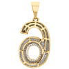10K Yellow Gold Round Diamond Number 6 Bubble Pendant Pave Dome Charm 0.63 CT.