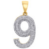 10K Yellow Gold Round Diamond Number 9 Bubble Pendant Pave Dome Charm 0.63 CT.