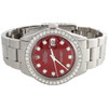 Mens Rolex 36mm DateJust 16014 Diamond Watch Oyster Band Custom Red Dial 2 CT.