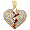 10k or jaune coeur pause émail rouge pause / pendentif fendu 1,15" pavé cz charme