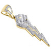 10K Yellow Gold Diamond Lightening Bolt Closed Fist Pendant 1.95" Charm 0.67 CT.